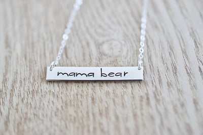 Mama Bear Bar Necklace - Sterling, 14kt Gold Fill, Rose Gold