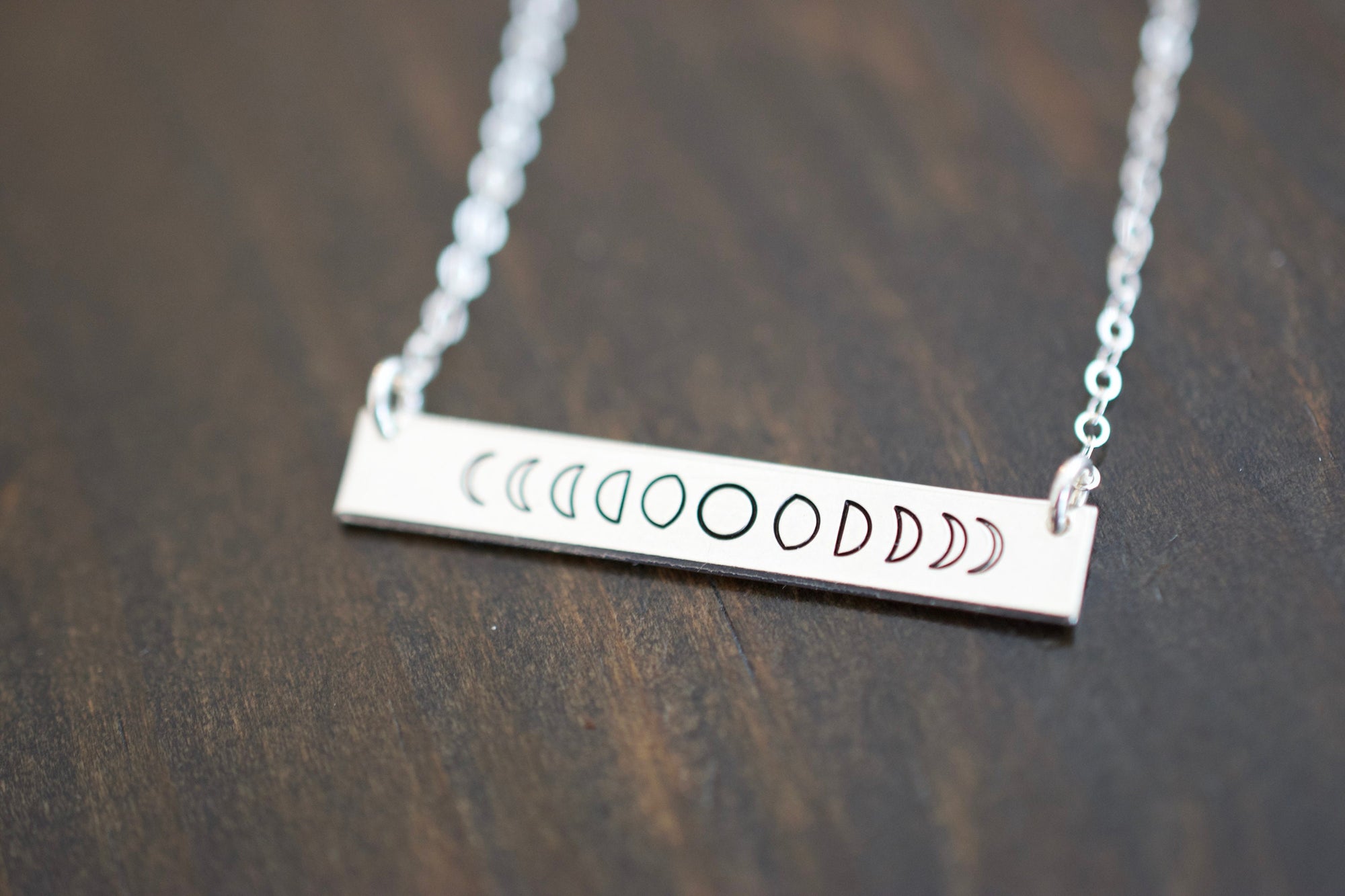 Moon Phase Necklace - Sterling, 14kt Gold Fill, Rose Gold Bar Necklace