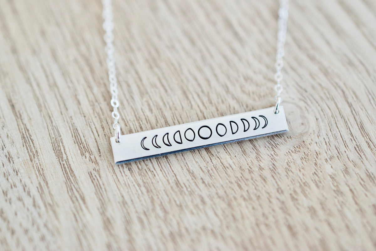 Moon Phase Necklace - Sterling, 14kt Gold Fill, Rose Gold Bar Necklace