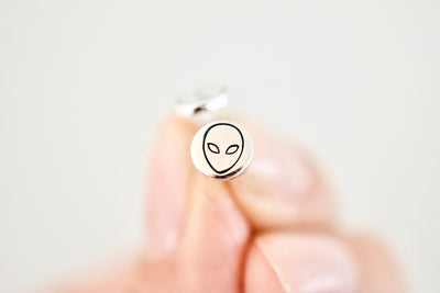 Alien Earrings - Sterling Stud Earrings - Extraterrestrial Jewelry