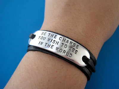 Explore Bracelet | Hand Stamped Bracelet, modeled on wrist