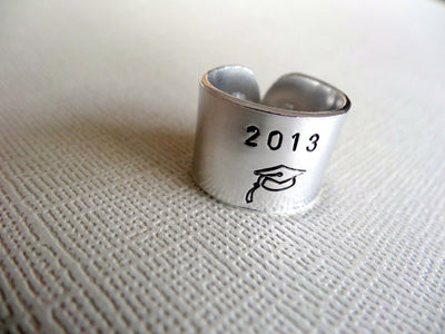 Graduation Ring | Hand Stamped Ring, Side View