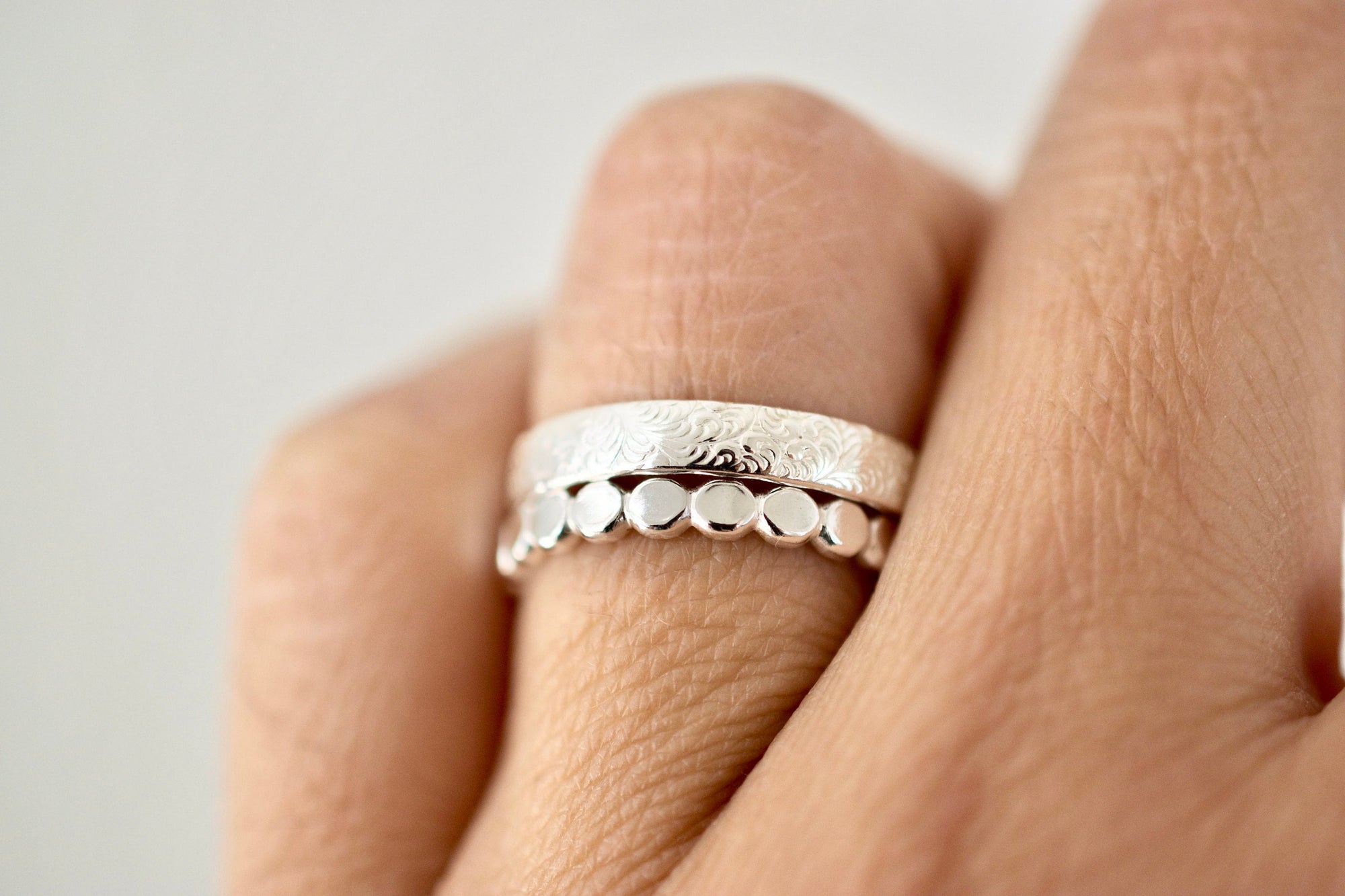 Flat Bead Silver Ring - Sterling Bead Stacking Ring