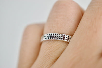 Checker Ring - Sterling Silver Ring - Checkered Pattern Band - Darkened or Neutral