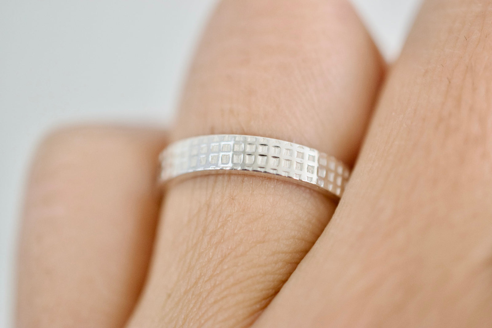 Checker Ring - Sterling Silver Ring - Checkered Pattern Band - Darkened or Neutral