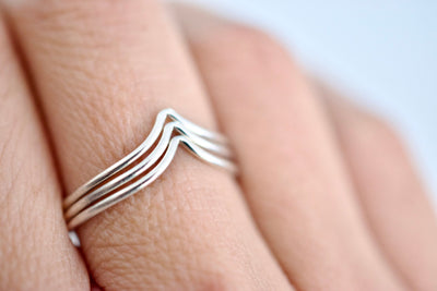 Chevron Silver Ring - Sterling Bead Stacking Ring - Silver Accent Ring