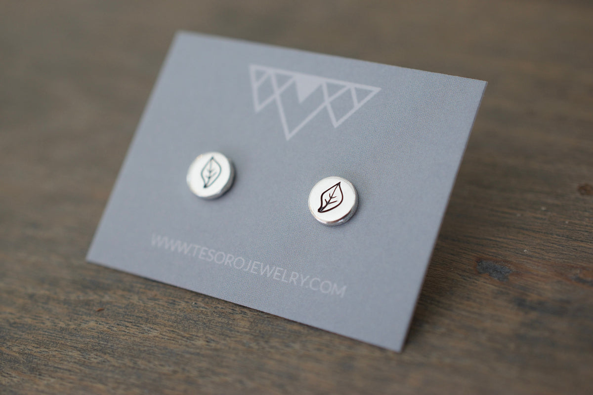 Leaf Earrings - Sterling Stud Earrings - Folage Jewelry