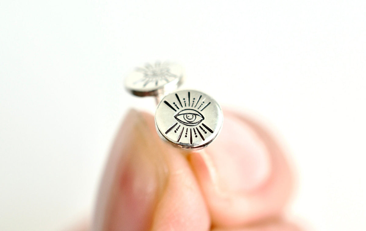 Evil Eye Earrings - Sterling Stud Earrings - Good luck Jewelry