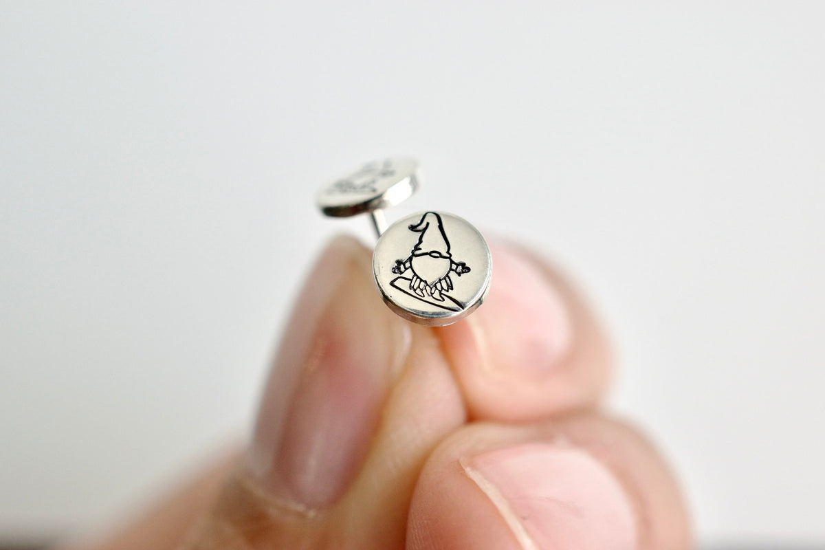 Surfing Gnome Earrings - Sterling Stud Earrings - Hula Jewelry