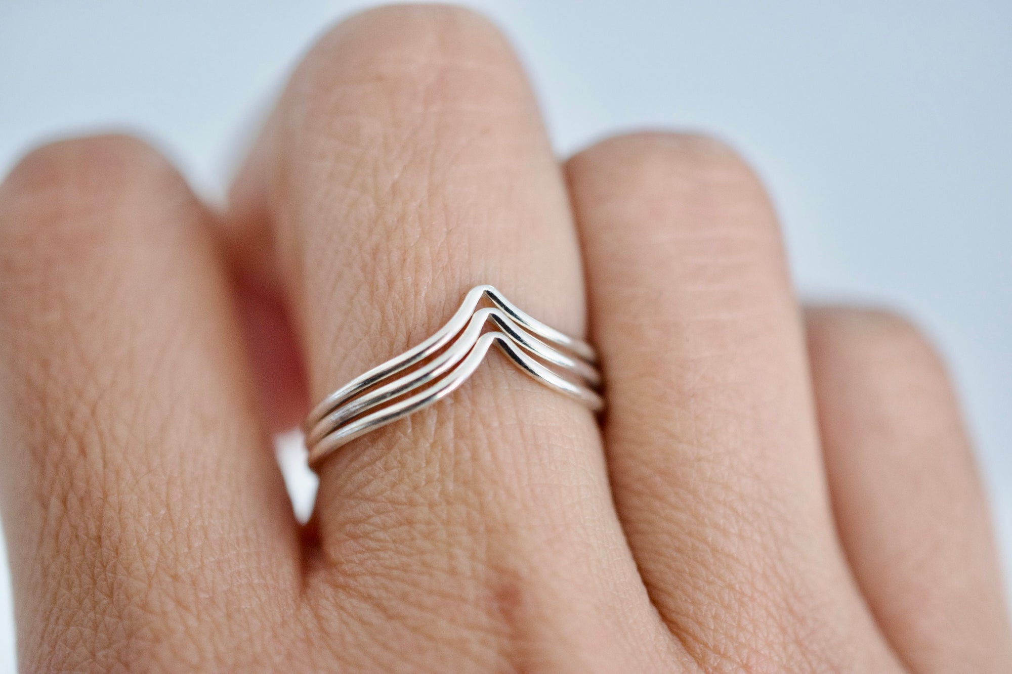 Chevron Silver Ring - Sterling Bead Stacking Ring - Silver Accent Ring