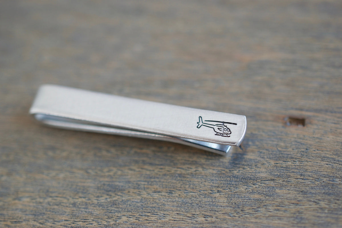 Helicopter Tie Clip - Hand stamped Chopper Tie Clip