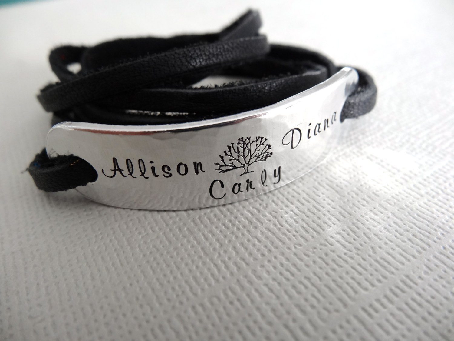 Family Tree Bracelet | Hand Stamped Bracelet, Close Up