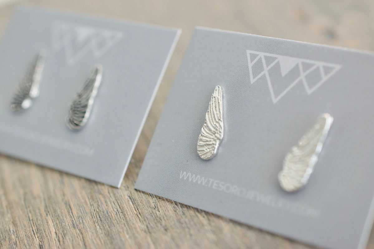 Angel Wing Earrings - Sterling Stud Earrings