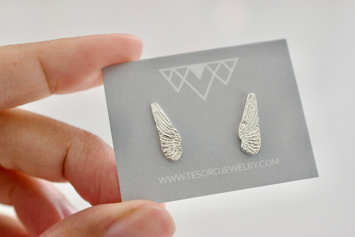 Angel Wing Earrings - Sterling Stud Earrings