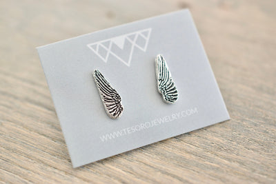 Angel Wing Earrings - Sterling Stud Earrings