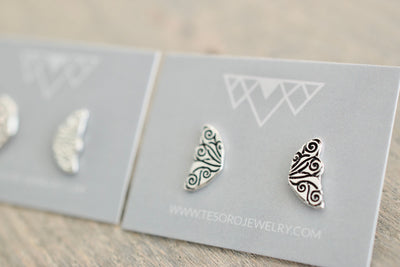 Butterfly Wing Earrings - Sterling Stud Earrings