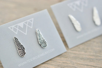 Angel Wing Earrings - Sterling Stud Earrings
