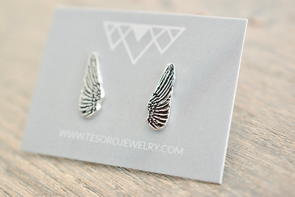 Angel Wing Earrings - Sterling Stud Earrings