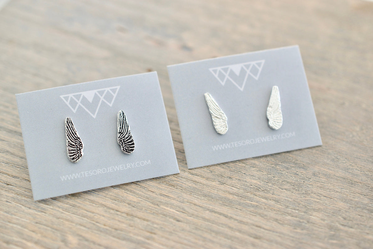 Angel Wing Earrings - Sterling Stud Earrings