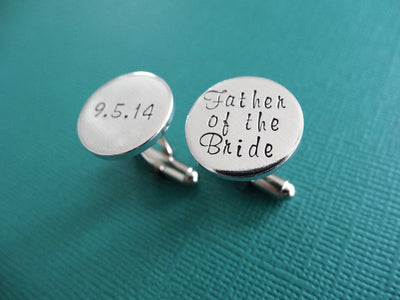 Father of the Bride Cufflinks | Hand Stamped Cuff Links, teal background