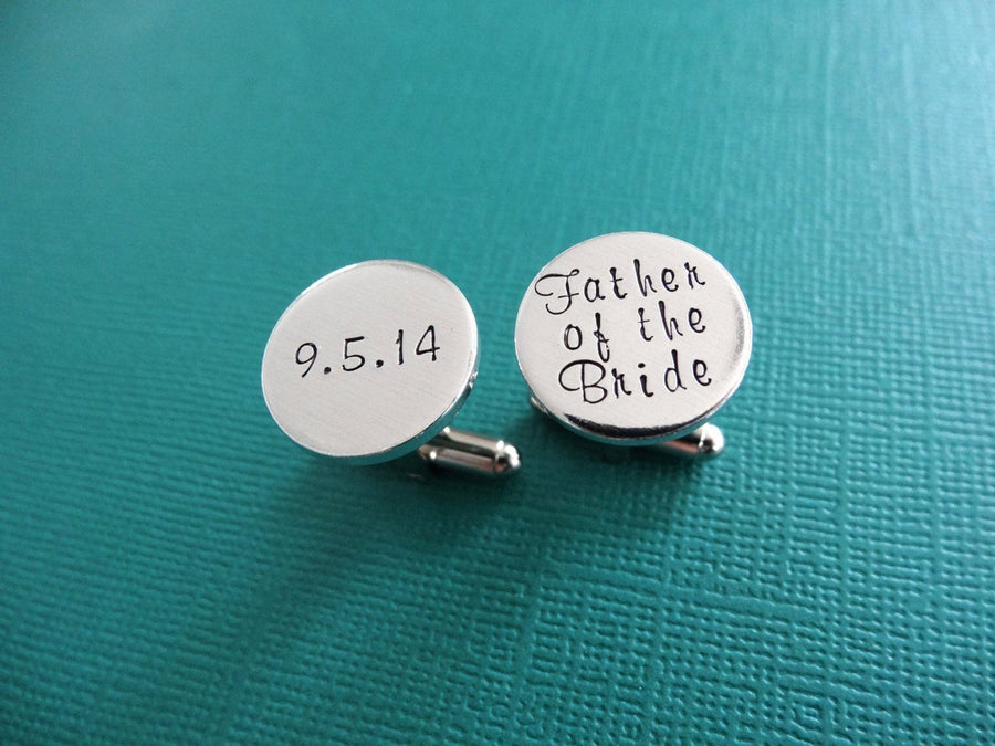 Father of the Bride Cufflinks | Hand Stamped Cuff Links, close up