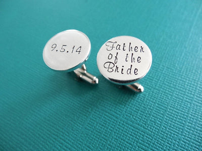 Father of the Bride Cufflinks | Hand Stamped Cuff Links, close up