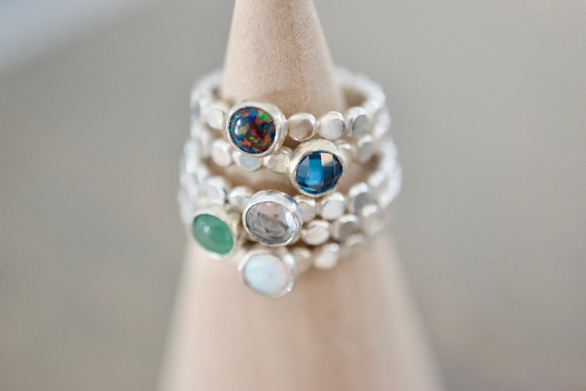 Black Opal Sterling Gemstone Ring - October Birthstone