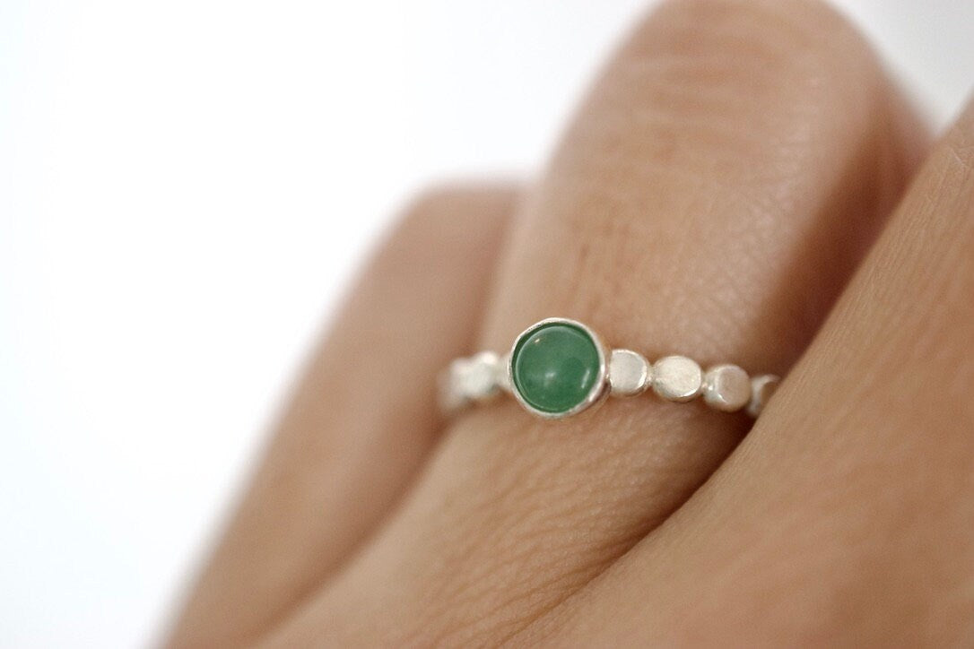 Adventurine Sterling Gemstone Ring - August Birthstone