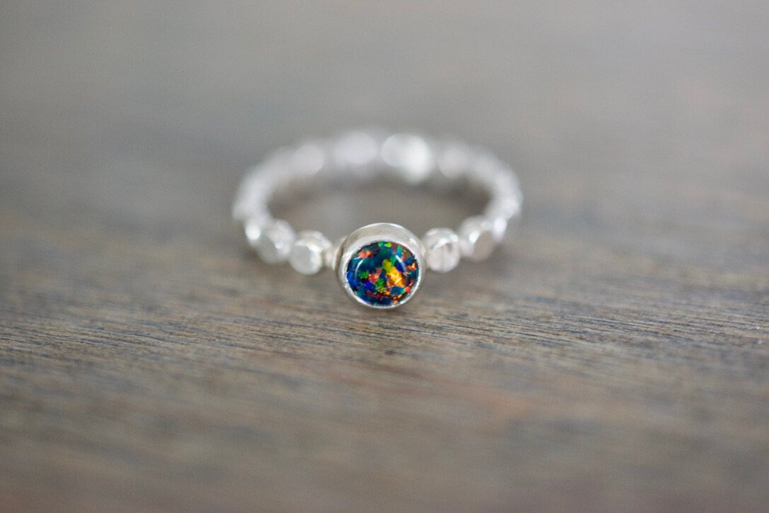 Black Opal Sterling Gemstone Ring - October Birthstone