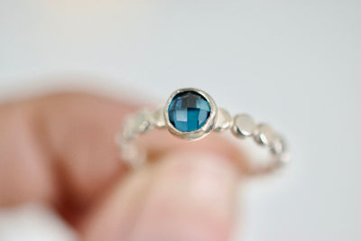 Blue Cubic Zirconia Sterling Ring - December Birthstone