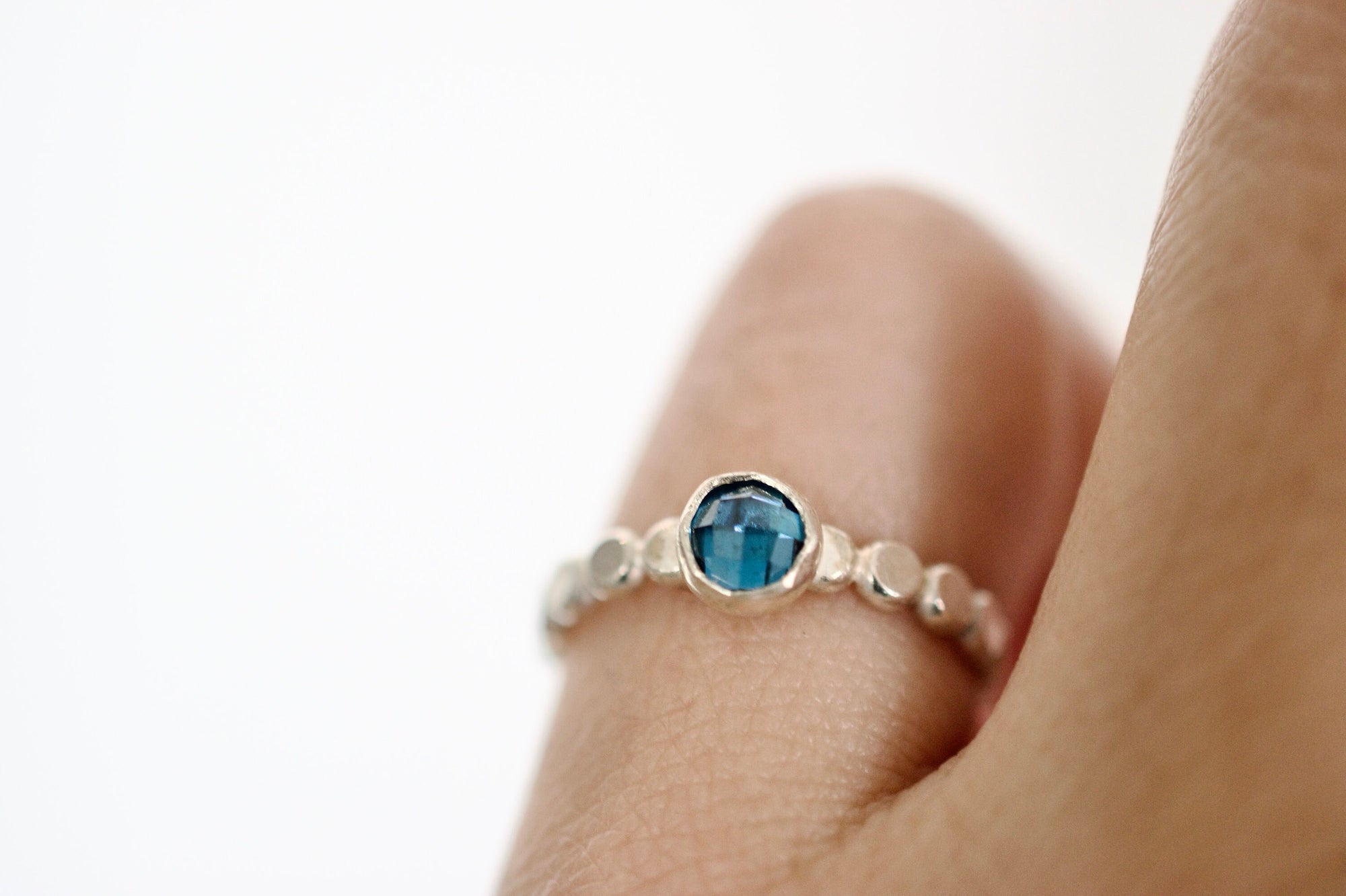 Blue Cubic Zirconia Sterling Ring - December Birthstone