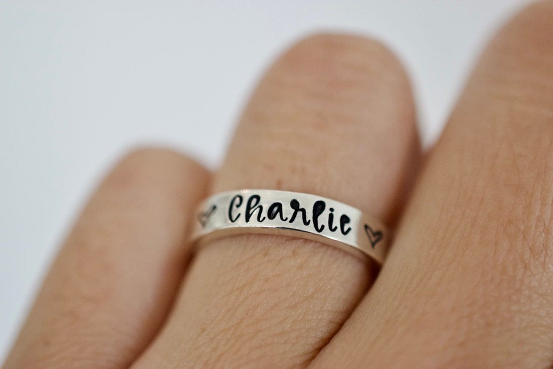 Name and Hearts Ring - Sterling Silver Ring - Gifts for Her