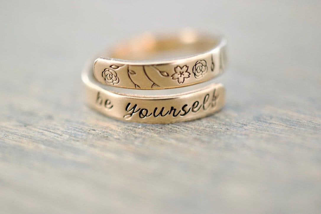 Be Yourself Wrap Ring - Floral Stamp Design