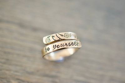 Be Yourself Wrap Ring - Floral Stamp Design