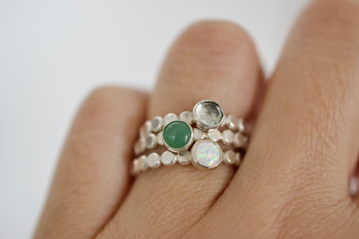 White Opal Sterling Gemstone Ring - October Birthstone