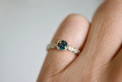 Black Opal Sterling Gemstone Ring - October Birthstone