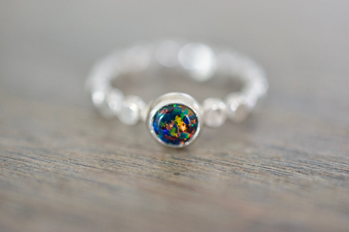 Black Opal Sterling Gemstone Ring - October Birthstone