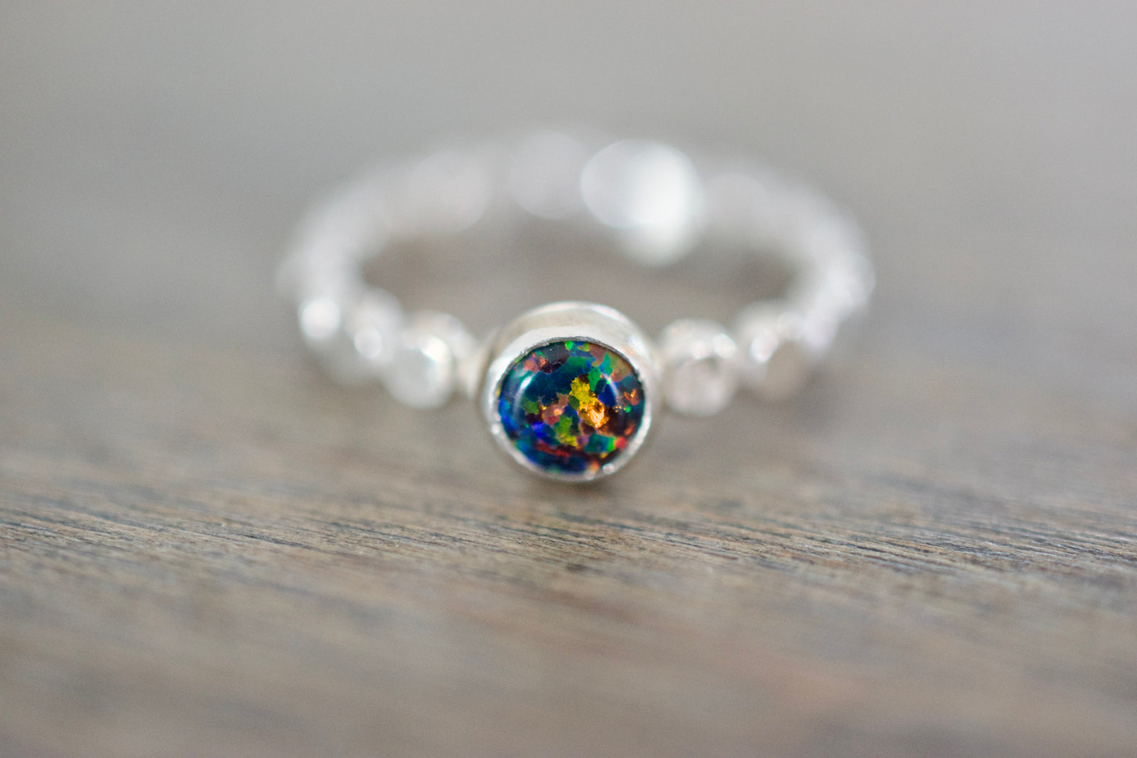 Black Opal Sterling Gemstone Ring - October Birthstone
