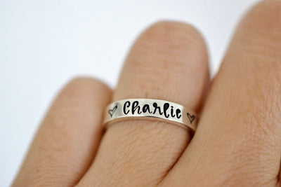 Name and Hearts Ring - Sterling Silver Ring - Gifts for Her