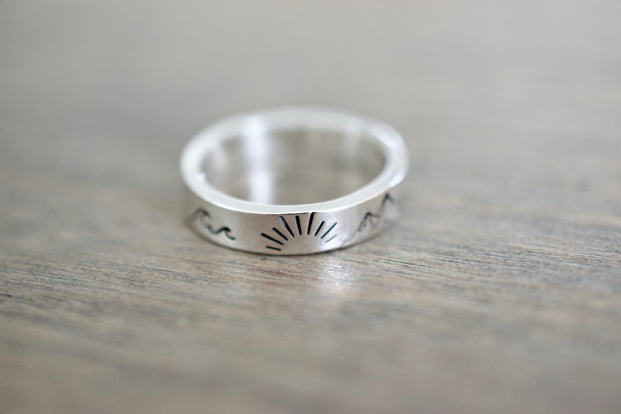 Sea Sun Mountain Ring - Sunrise Sterling Silver Ring