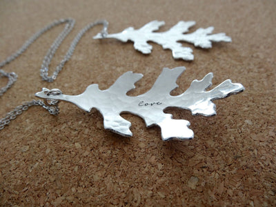 Love Necklace | Stamped Leaf Necklace, Side View
