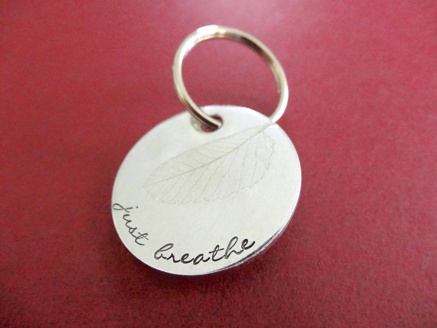 Just Breathe Keychain, close up