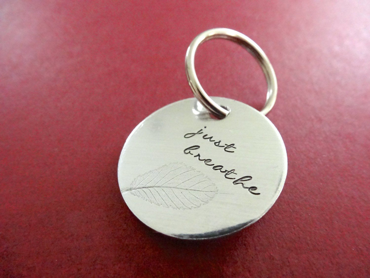 Just Breathe Keychain, close up
