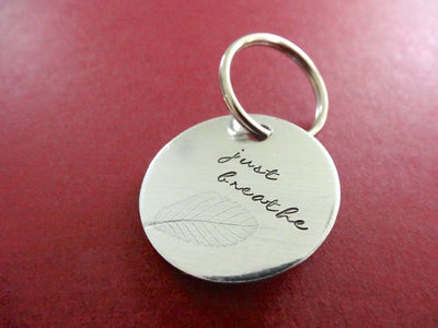Just Breathe Keychain, close up