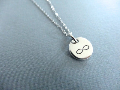 Infinity Necklace | Hand Stamped Charm Necklace, Side View