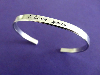 I Love You Bracelet | Hand Stamped Cuff, Side View