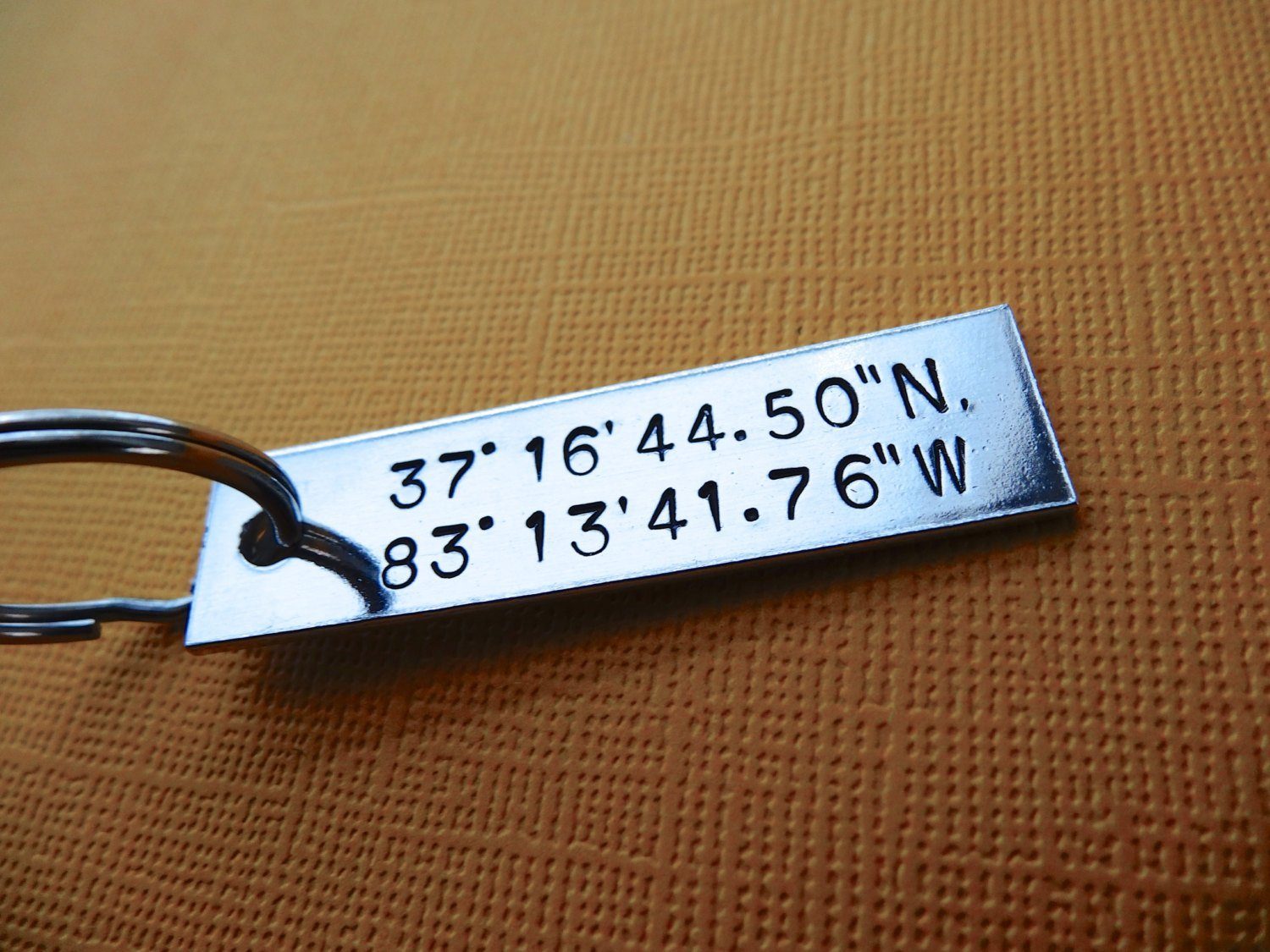 Latitude and Longitude Keychain, close up